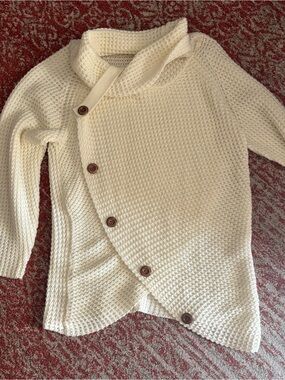 indigo soul Cream Asymmetrical Button Cardigan Sweater